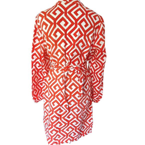 Boden Cleo Red & White Geo Linen Tie-Waist Dress – 100% Linen, Women’s Size 8R - Picture 6 of 15